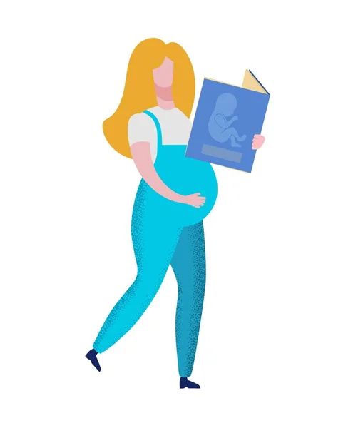 Schwangere hält Buch mit Baby-Embryo. — Stockvektor