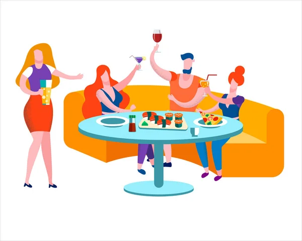 Encuentro de Amigos y Celebrar Fiesta en Bar Ocio — Vector de stock