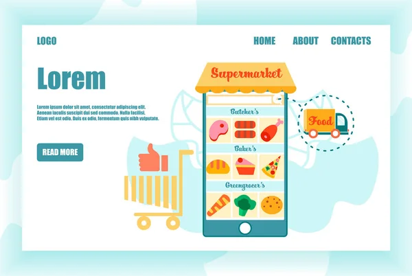 Énorme Smartphone avec produit Supermarché à l'écran — Image vectorielle
