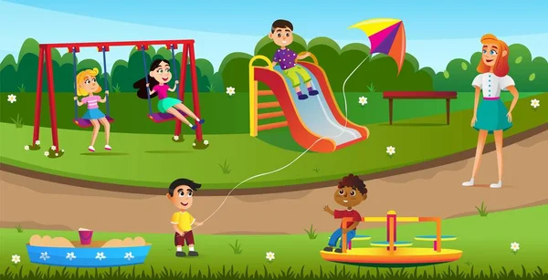 Hälsa sommar barnens sport läger Cartoon Flat. — Stock vektor