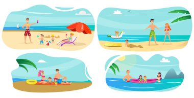 Banner Set Aile Tatil Deniz Karikatür Düz at. 
