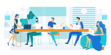 Vektör İllüstrasyon Coworking Büyük Uzun Tablo.