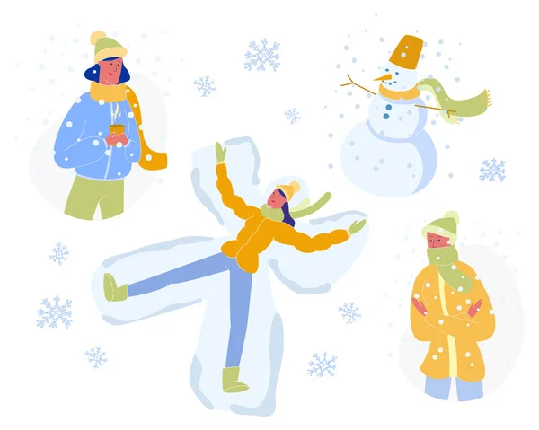 冬の時間の活動と休暇の余暇セット — ストックベクタ