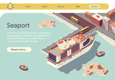 Ocean Liner ile Seaport İzometrik Metin Banner