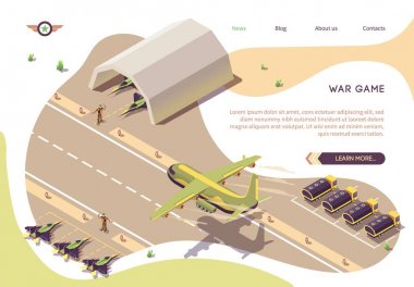 Askeri Havaalanı ile Savaş Oyunu Isometric Banner
