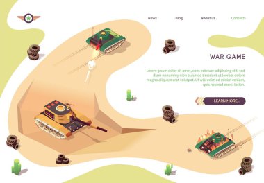 Tank Savaşı ile Aksiyon Savaşı Oyunu Isometric Banner