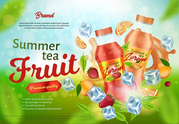 Cartaz de publicidade de chá de frutas de verão Design, Banner —  Vetores de Stock