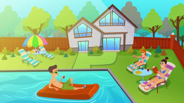 İnsanlar Açık Avluda Dinlenme, Yüzme Havuzu