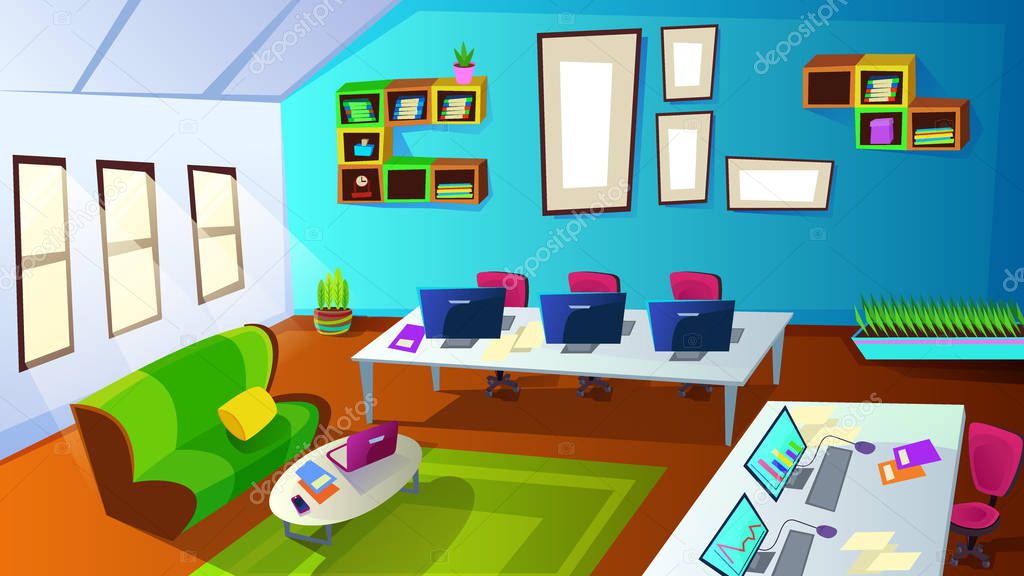 Company Staff Training Room Interior with Computer