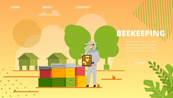 Płaski Banner Napis beekeeping ilustracja. — Wektor stockowy