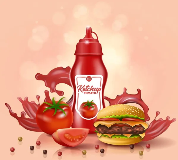 Ketchup Bottle Stand near Fresh Tomato and Burger