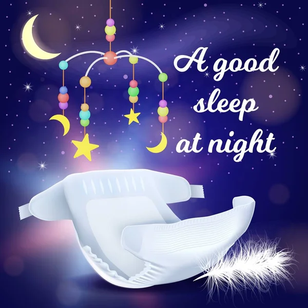 God sömn på natten banner med absorberande blöja — Stock vektor