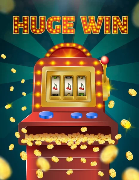Enorme Win banner, slot machine met drie kersen — Stockvector