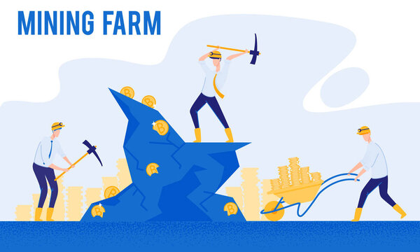 Hard Work and Making Money. Mining Farm. Vector.