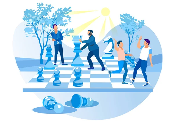 Men Play Big Chess in City Park. Chess Pieces. — Stock Vector