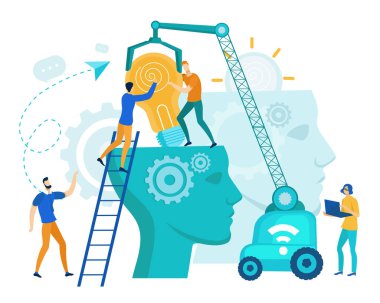 İnsanlar Gears ile Kafa içine Ampul koyarak.