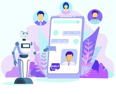 Karikatür Robot Yardım Müşteri Cep Telefonu Ekranında