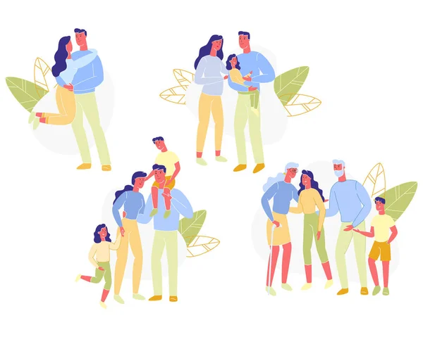 Establecer relaciones familiares entre las personas de dibujos animados . — Vector de stock