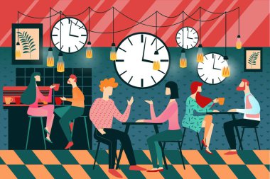 Cafe'de Karikatür Adam ve Kadın Hız Buluşması Etkinliği