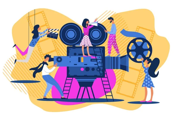 Cartoon People on Movie Set Cinema Shoot — стоковый вектор