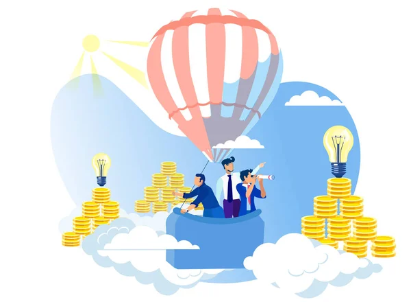 Men Flying in Balloon. Idea Increasing Profits. — Stock Vector