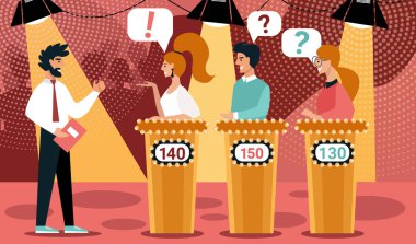 Quiz Show Man Oyunu Host Karikatür İnsanlar Yarışmacı