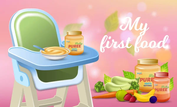 My First Food Promo Banner, Fresh Baby Breakfast — Stock Vector