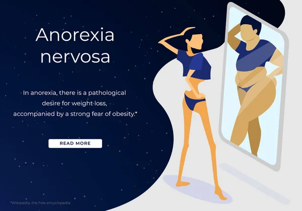 Zaburzenia anoreksji nervosa, niezdrowe odżywianie — Wektor stockowy
