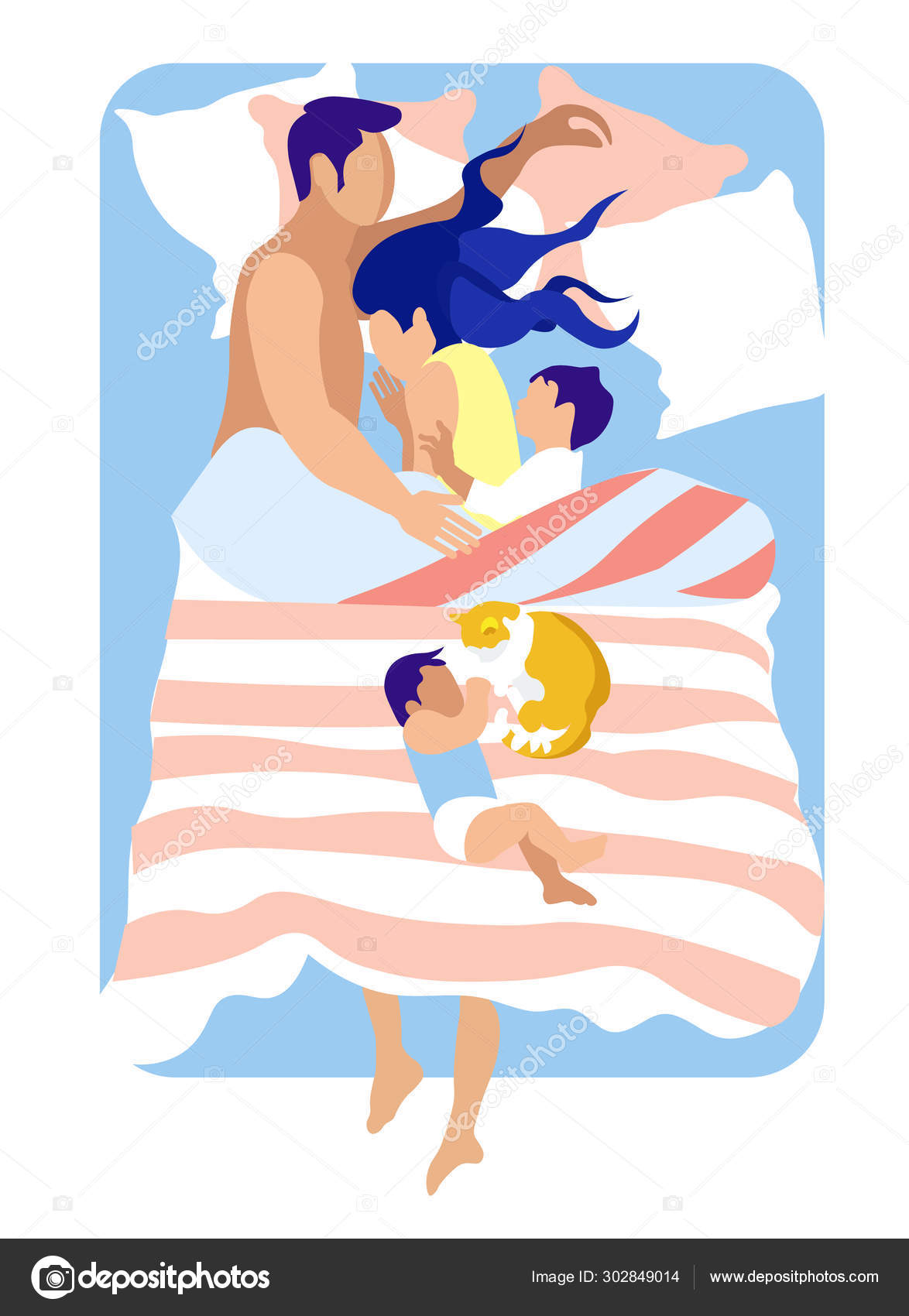 Happy Family Sleeping Together in One Bed. Love Stock Vector Image by  ©.com #302849014