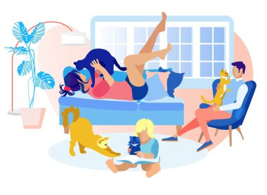 Mutlu Aile Evcil Hayvanlarla Vakit Geçiriyor. Tatlı An