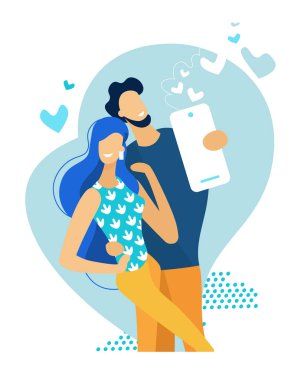 Selfie çeken genç mutlu çift. Aşk İlişkileri