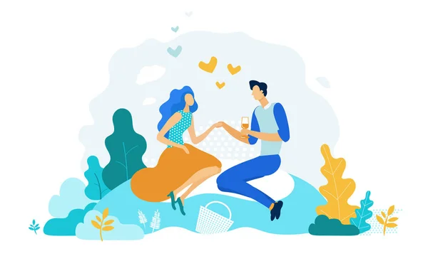 Happy Couple Dating Outdoors on Picnic. Meeting — Stock Vector
