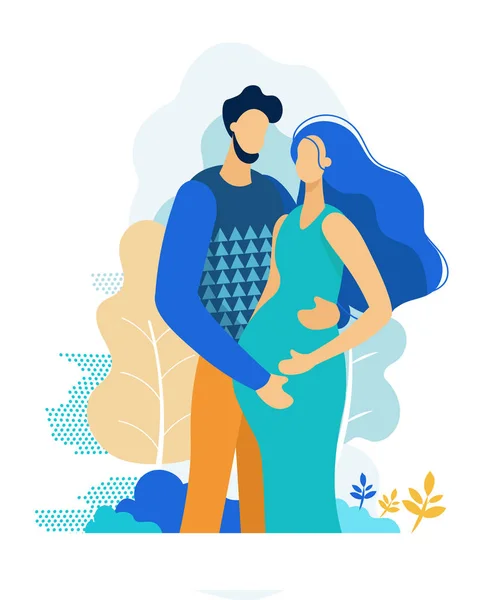 Ο άντρας που αγκαλιάζει την έγκυο γυναίκα. Ευτυχισμένο ζευγάρι γονέων — Διανυσματικό Αρχείο