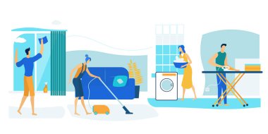 Erkek ve Kadın Karakterler Hafta Sonu Temiz Ev.