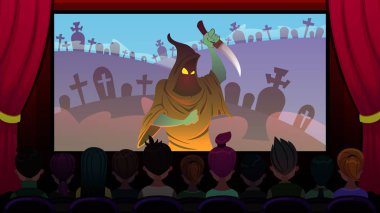 Korku Filmi Sinema Karikatür ekranda gösterilir.