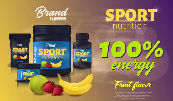 Nutrição Esportiva, Sabor de Frutas, Alimentos com Soro de Proteína —  Vetores de Stock