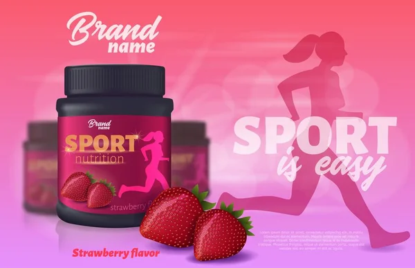 Sport Nutrition Strawberry Flavour, Protein Whey — Stock Vector