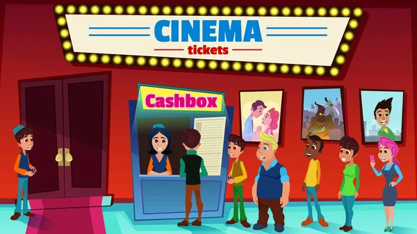 Cinema Cashbox vende entradas para película de dibujos animados plana . — Archivo Imágenes Vectoriales