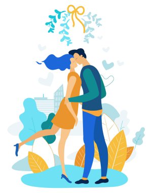 Kartpostal Çift Aşık, Vektör İllüstrasyon.