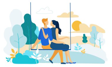 Vektör İllüstrasyon Çift Love Riding Swing.