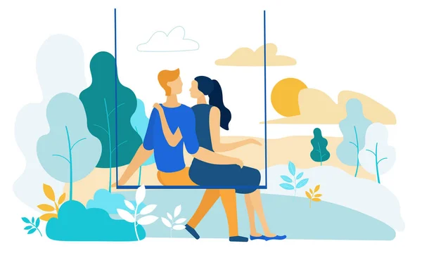 Illustration vectorielle Couple amoureux Riding Swing . — Image vectorielle