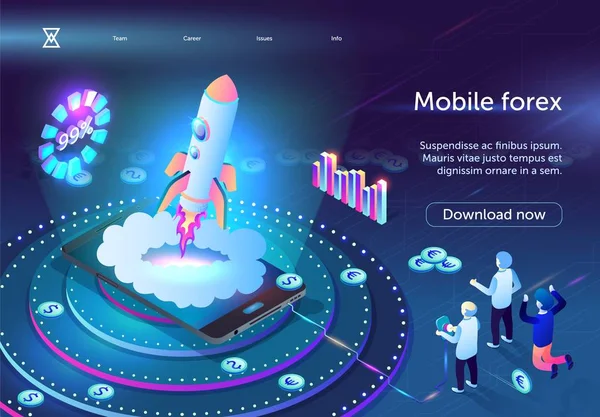 İnsanlar Mobil Ekrandan Uçan Roket ilerler