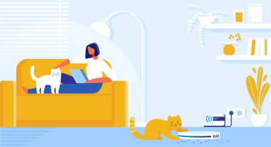 Vektör İllüstrasyon Ev Robot Temizleyici Karikatür.