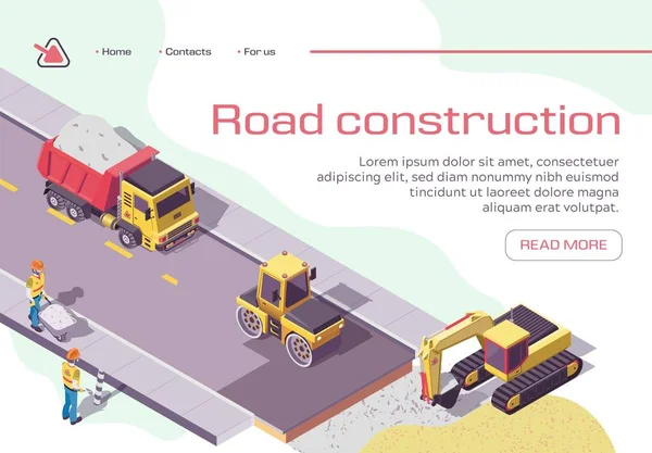 Reparación y construcción de carreteras con máquinas pesadas — Vector de stock