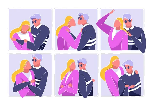 Couple Photo Set in Different Positions Vector. — Stock Vector