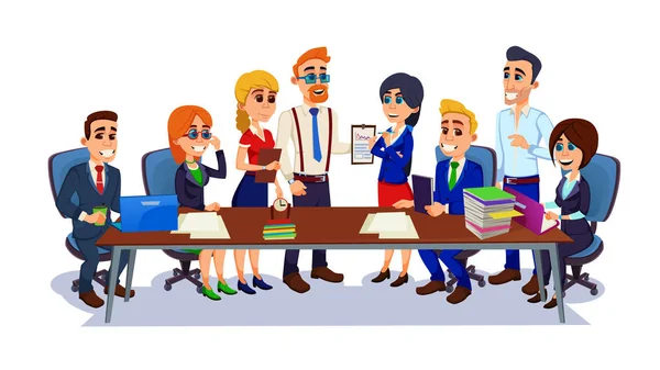 Réunion des gens d'affaires, employés de bureau à la table . — Image vectorielle
