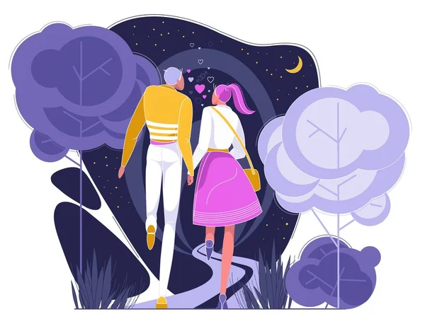 Ζευγάρι έχοντας ρομαντικό ραντεβού στο πάρκο τη νύχτα. — Διανυσματικό Αρχείο