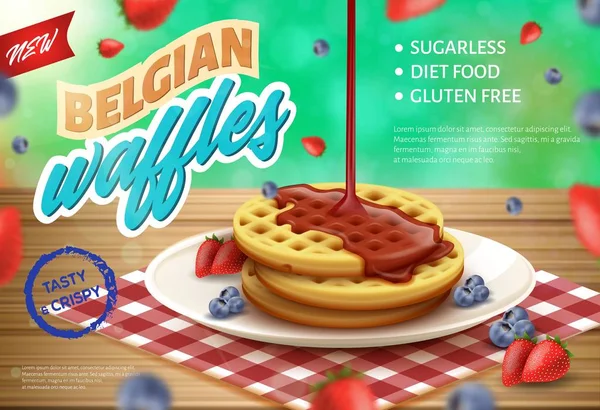 Label is Written Belgian Waffles Realistic 3d. — Stock Vector