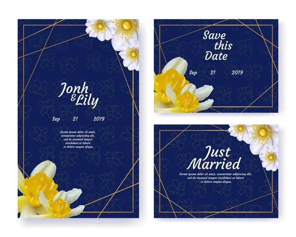 Flower Wedding Invitation Geometric Frames Set