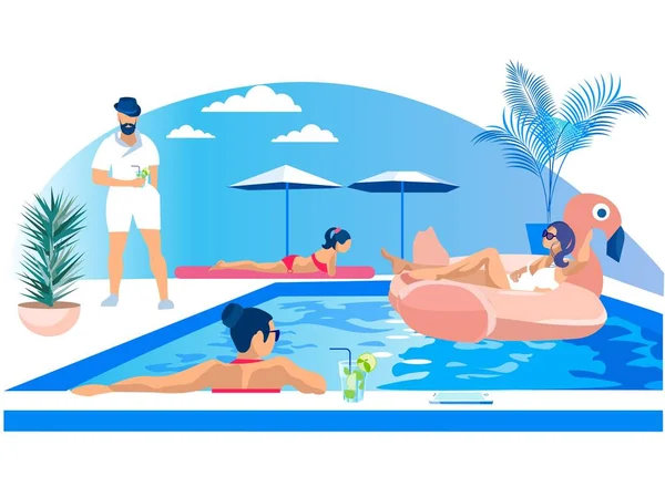 Jóvenes Diversión al aire libre Piscina Fiesta — Vector de stock